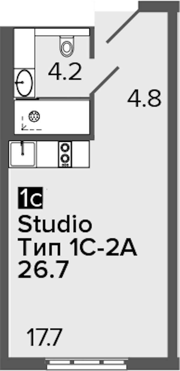 Квартира студия 26.7 м², 15/16 эт., Апарт-отель «ARTSTUDIO M103»